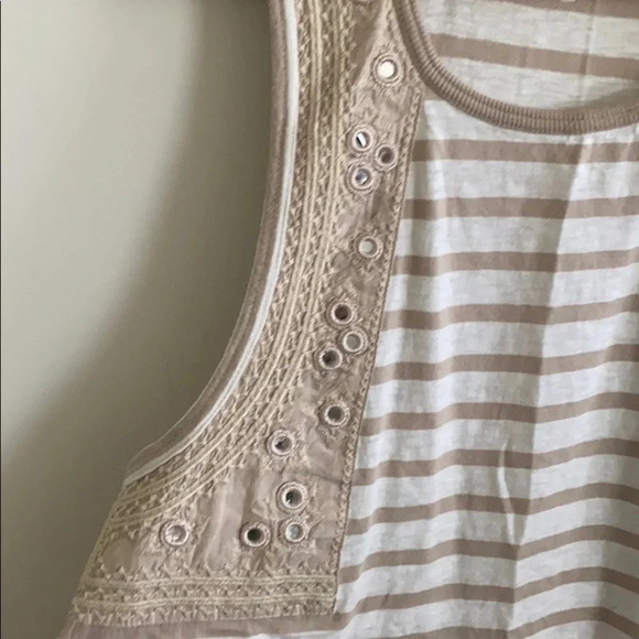 Free People Embroidered tan and white stripped Mirror Tank Top - Picture 5 of 8